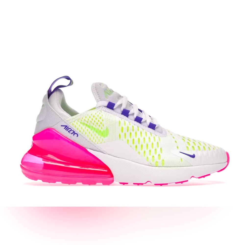 Pink, White and Yellow Women’s Nike AirMax 270